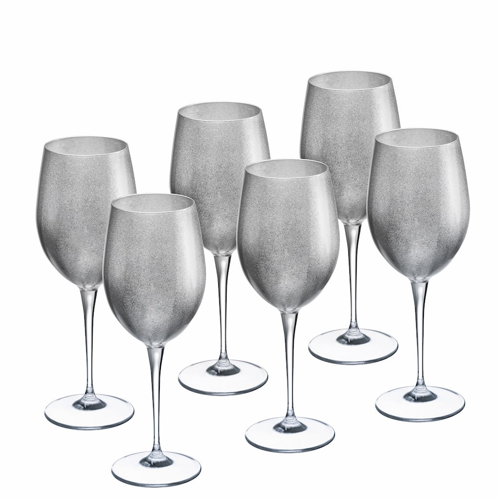 Majestic Gifts Inc. Glass Wine/Water Goblet Set/6 - Silver Glass W/ Clear Stem - 18 oz. Made in Europe