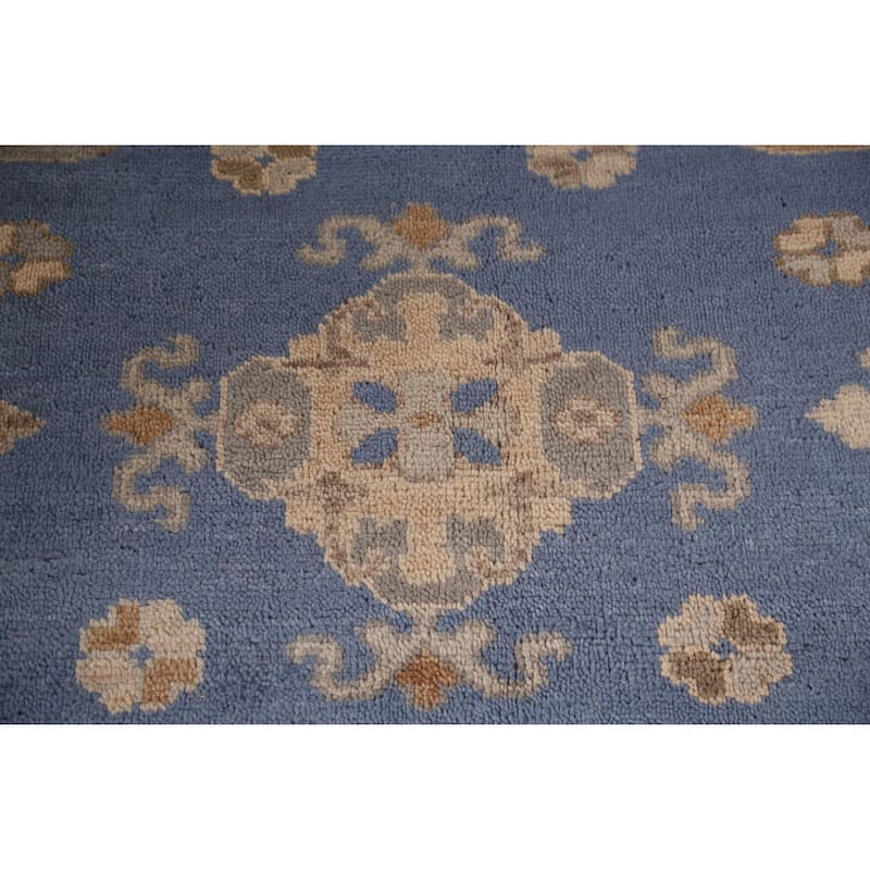 Blue Geometric Oushak Area Rug Hand-Knotted Oriental Wool Carpet - 8'3" x 9'10"