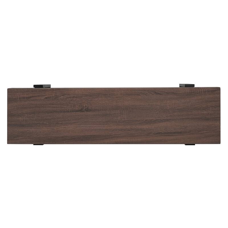 Roomfitters 59 Inch Dining Bench, Farmhouse Kitchen Table Bench, Bed End Bench with Metal Legs, Entryway Seating, Walnut+Black