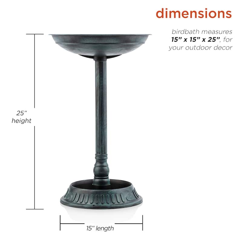 Alpine Corporation 25" Tall Outdoor Birdbath with Planter Yard Statue, Green