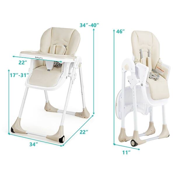 dimension image slide 1 of 2, Babyjoy Foldable Convertible High Chair Height Adjustable Baby Feeding