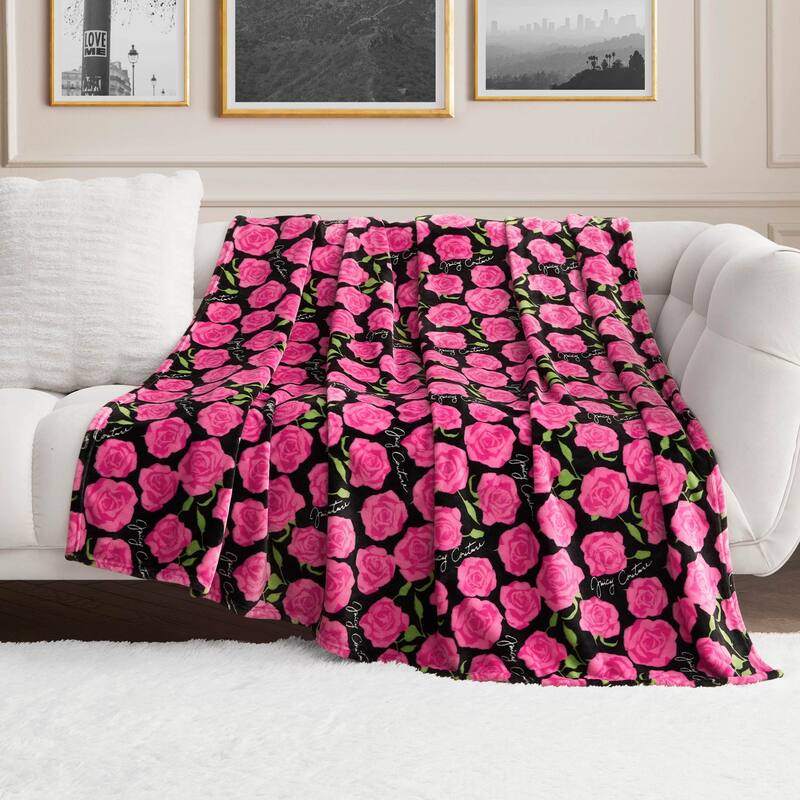 Juicy Couture 60"x70" Plush Throw Blankets - 60" x 70" - Floral Black