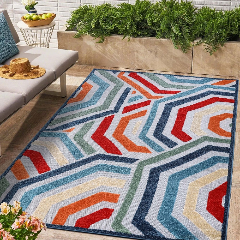 Superior Waimea Coastal Geometric Indoor Outdoor Area Rug