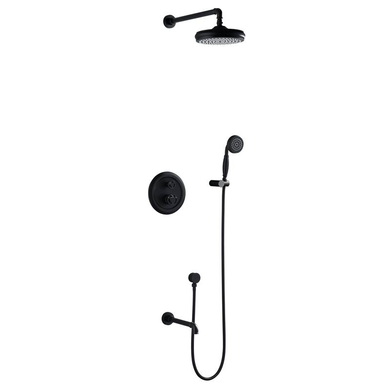 Luxury 2-Handle 3-Way Complete Rainfall Shower System with Rough-in Valve, Black