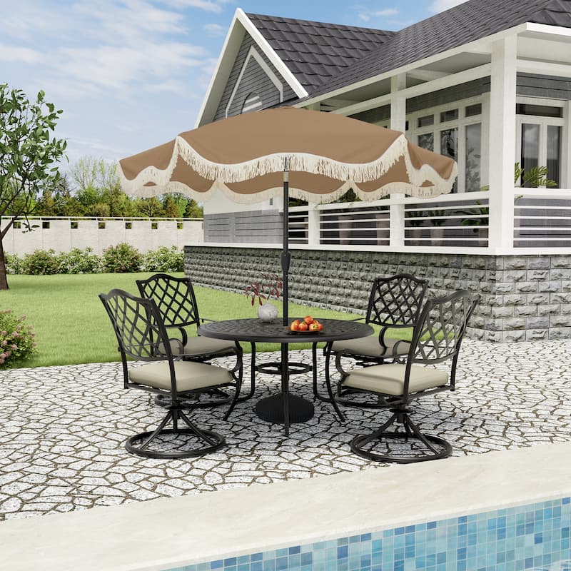 Clihome 9 Ft. Bohemian Fringed Patio Market Umbrella