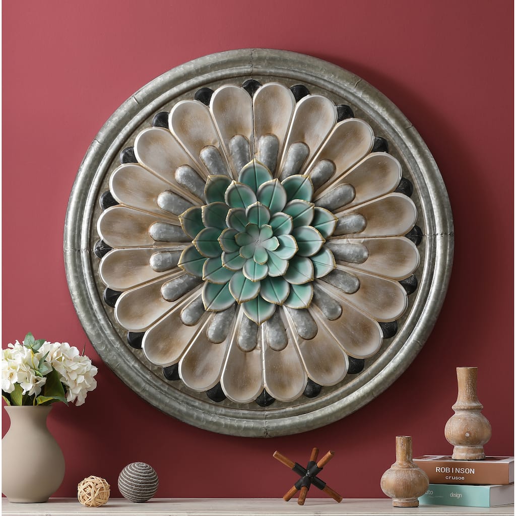 Multi-Color Iron Flower Round Wall Decor
