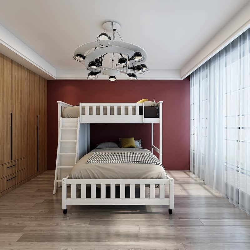 Twin Over Full Bunk Bed with 6 Drawers, Flexible Shelves and GuardRail