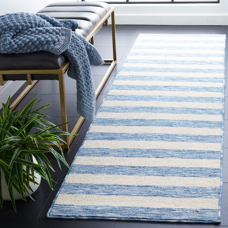 SAFAVIEH Easy Care Machine Washable Juliyana Stripe Rug - 2'3" x 8' Runner - Light Blue/Ivory