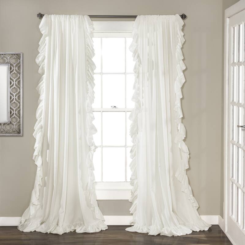 The Gray Barn Gila Ruffled Edge Curtain Panel Pair - 54"W x 108"L - White