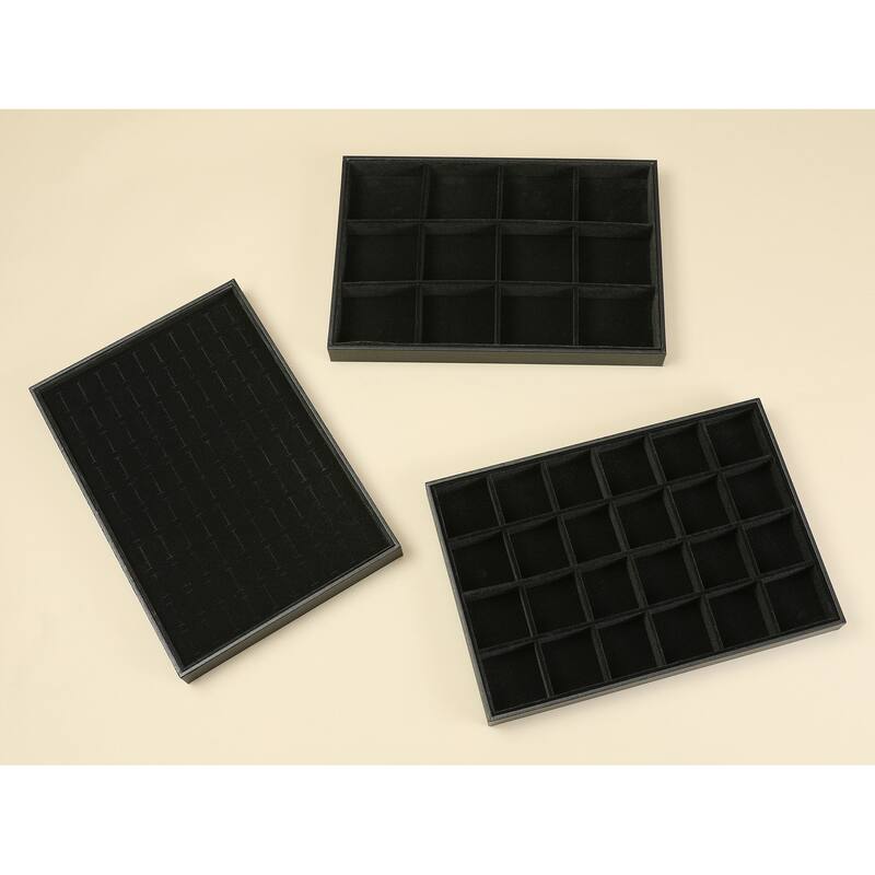 Set of 2 Stackable Velvet Jewelry Organizer Trays with Removable Dividers for Drawers, Jewelry Organizer Drawer Case Storage