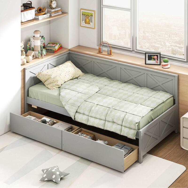 Costway Twin Size Daybed with 2 Storage Drawers Slats Support &