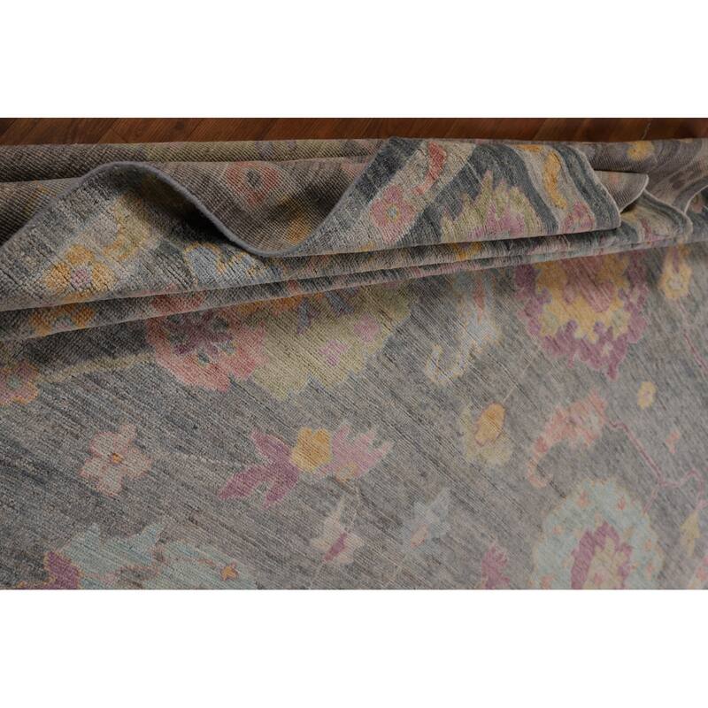 All-Over Gray Oushak Vegetable Dye Large Area Rug Handmade Wool Carpet - 10'1"x 13'8"
