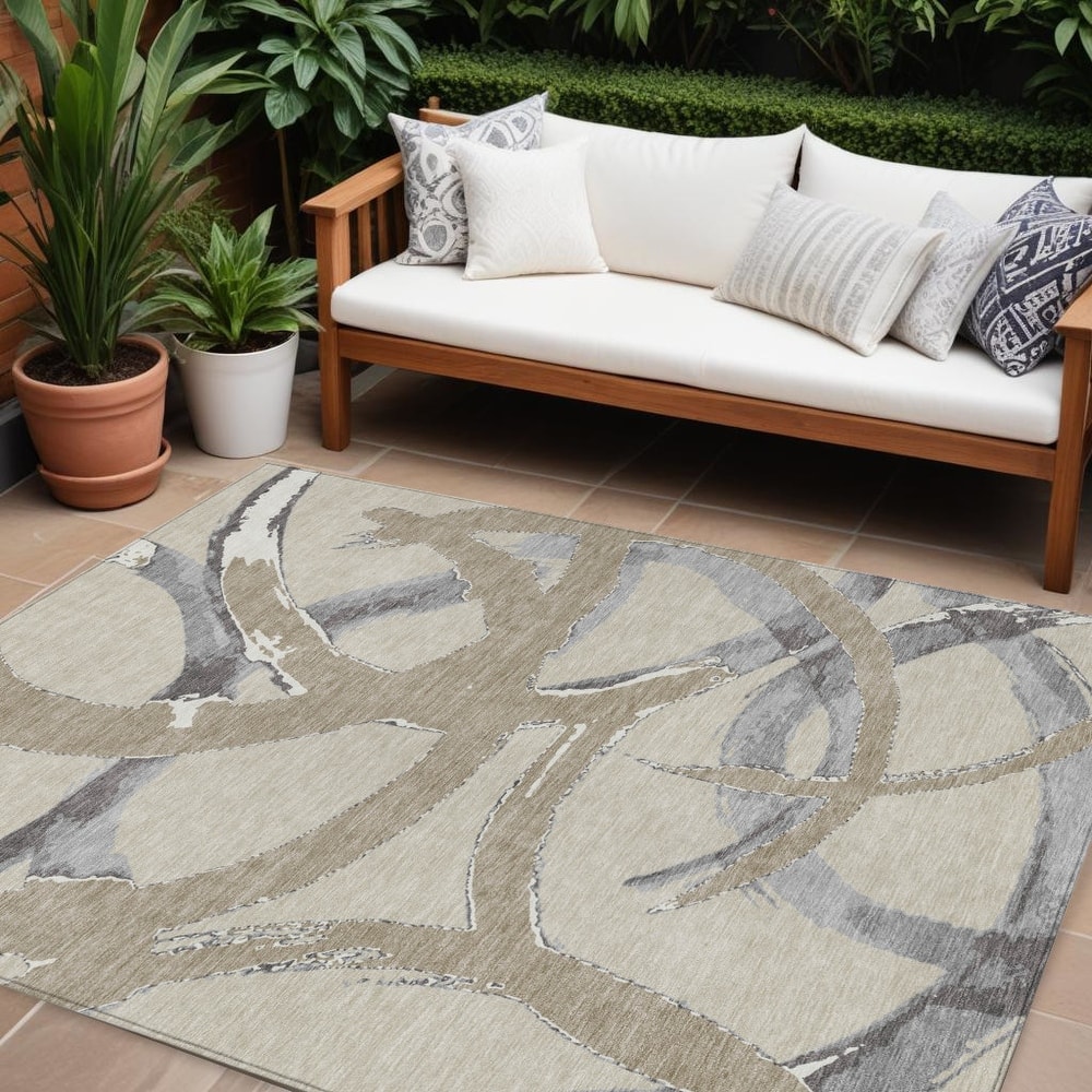 HomeRoots Abstract Transitional Rectangle Outdoor Rug