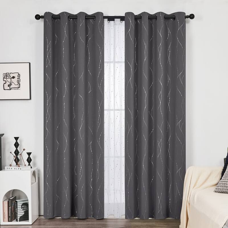 Deconovo Wave Line with Dots 52 Width Curtains Pair(2 Panel) - 52x45 Inch - Dark Grey