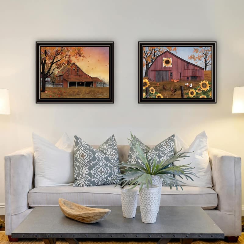 2-Piece Framed Wall Art Set - Apple Picking & Sunflower Quilt Barn, Black Frame