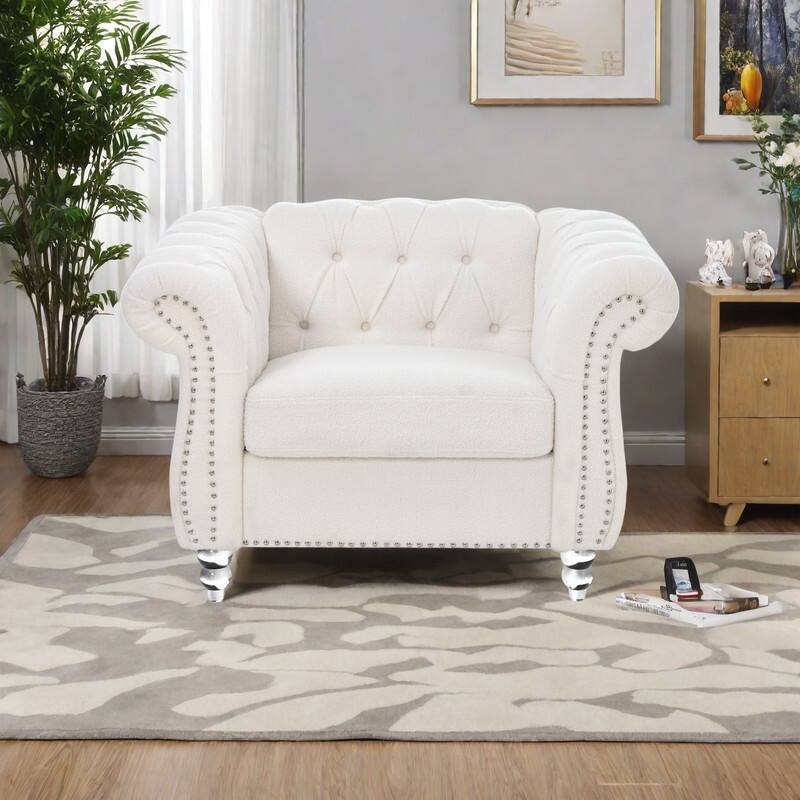 Polyester 1-Seater Sofa with Acrylic Legs - White