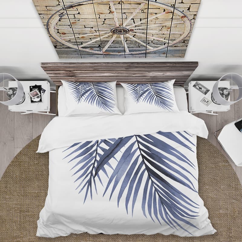 Designart 'Blue Palm Leaves Abstract Tropical Branches' Traditional Duvet Cover Set
