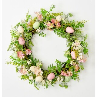 23" Easter Eggs and Green Leaves Wreath on Natural Twig Base - 23 - Bed ...