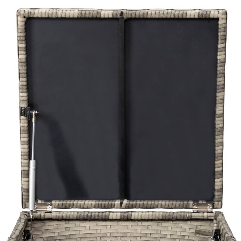 Outdoor PE Wicker Side Table with Storage Steel Frame Patio Garden Balcony - 19.7 x 19.7 x 16.5