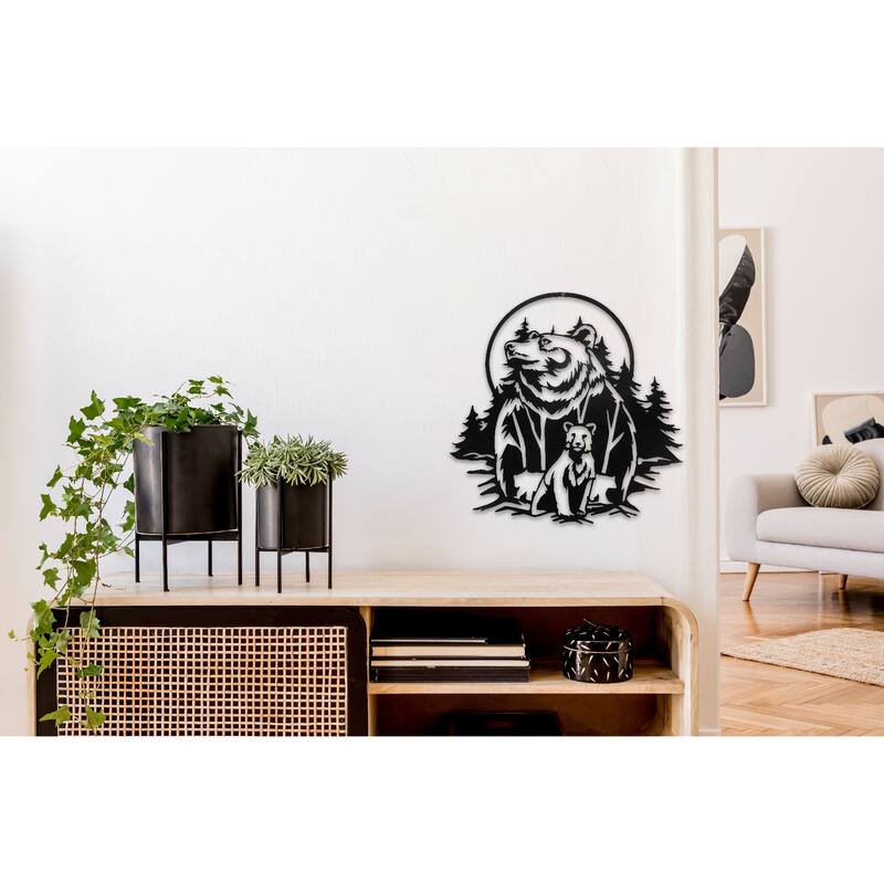 Metal Black Wall Decor Bear Under Moon