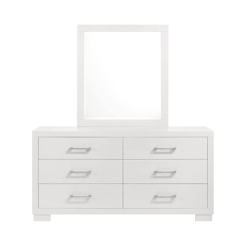 Bela Wide Dresser with Mirror and 6 Drawers, Snow White Wood