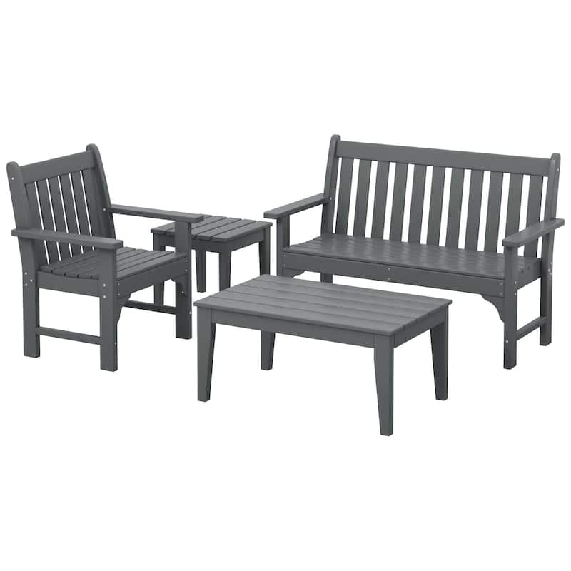 Polytrends Laguna Outdoor Patio 4-Piece Garden Chair and Porch Bench Conversation Set