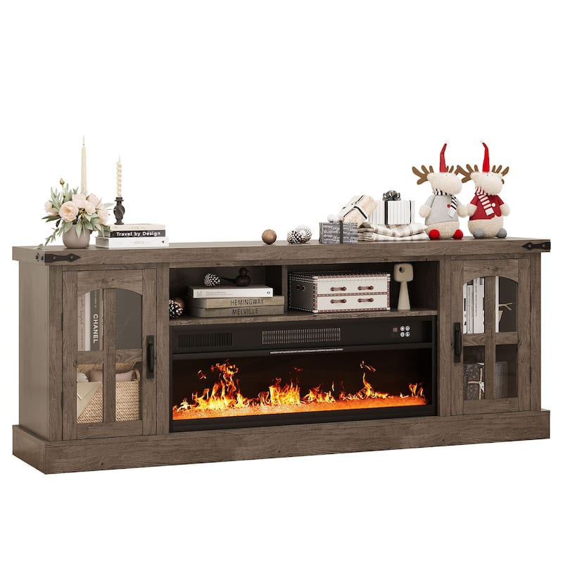 Gymojoy Fireplace 71" TV Stand with 36" Electric Fireplace, Media Console for Up to 80" TVs, LED Lights Entertainment Center.
