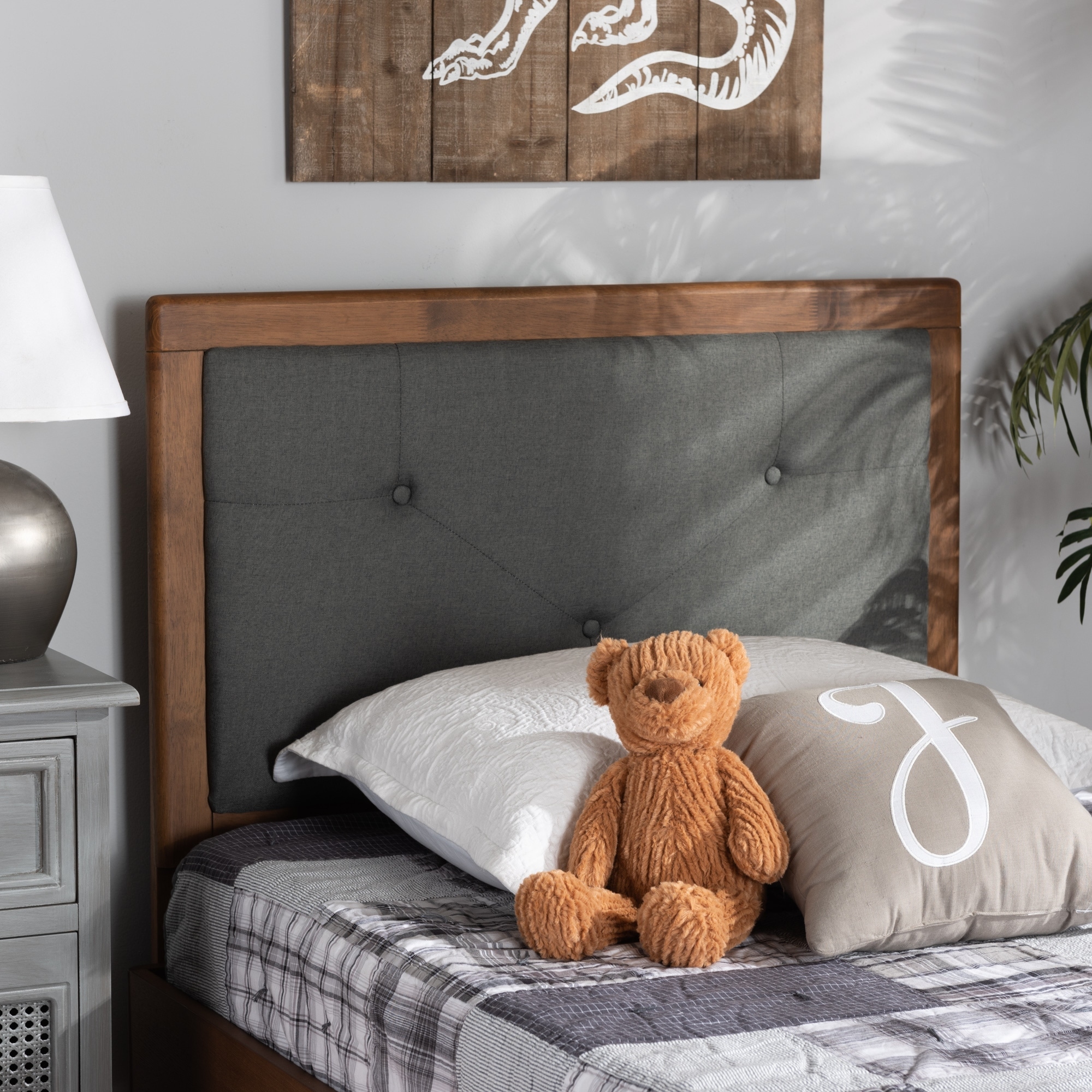 Dark grey sale wood headboard