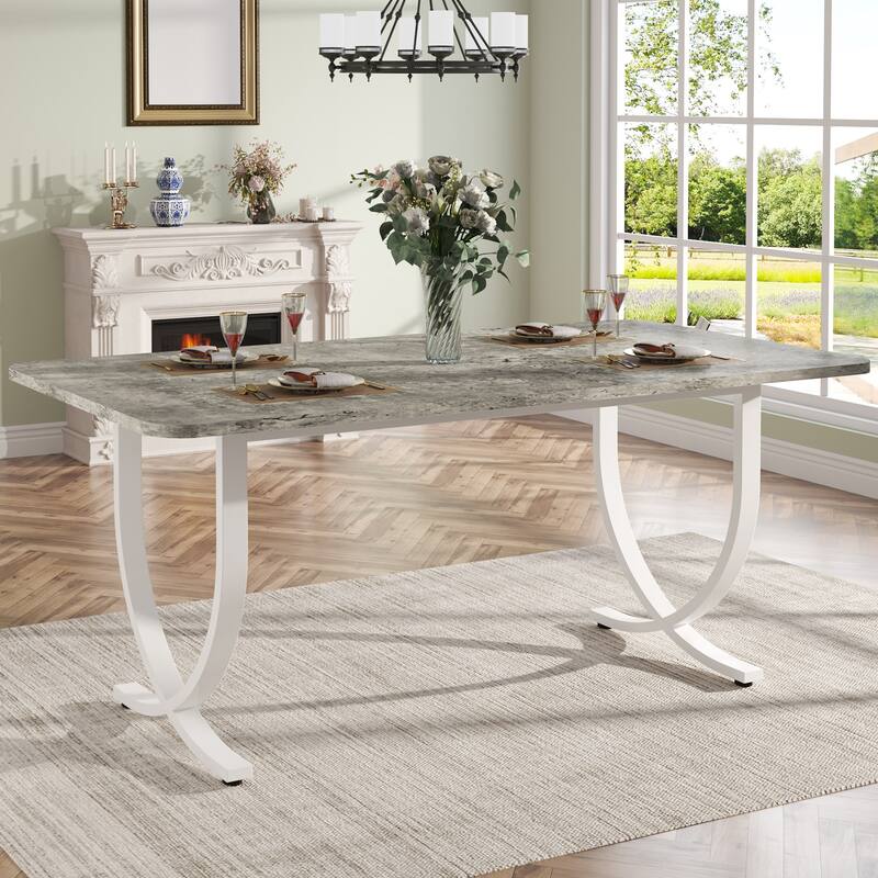 Rectangular Dining Table for 4 to 6, 63 Inch Modern Kitchen Table with Faux Marble Table Top and Metal Legs