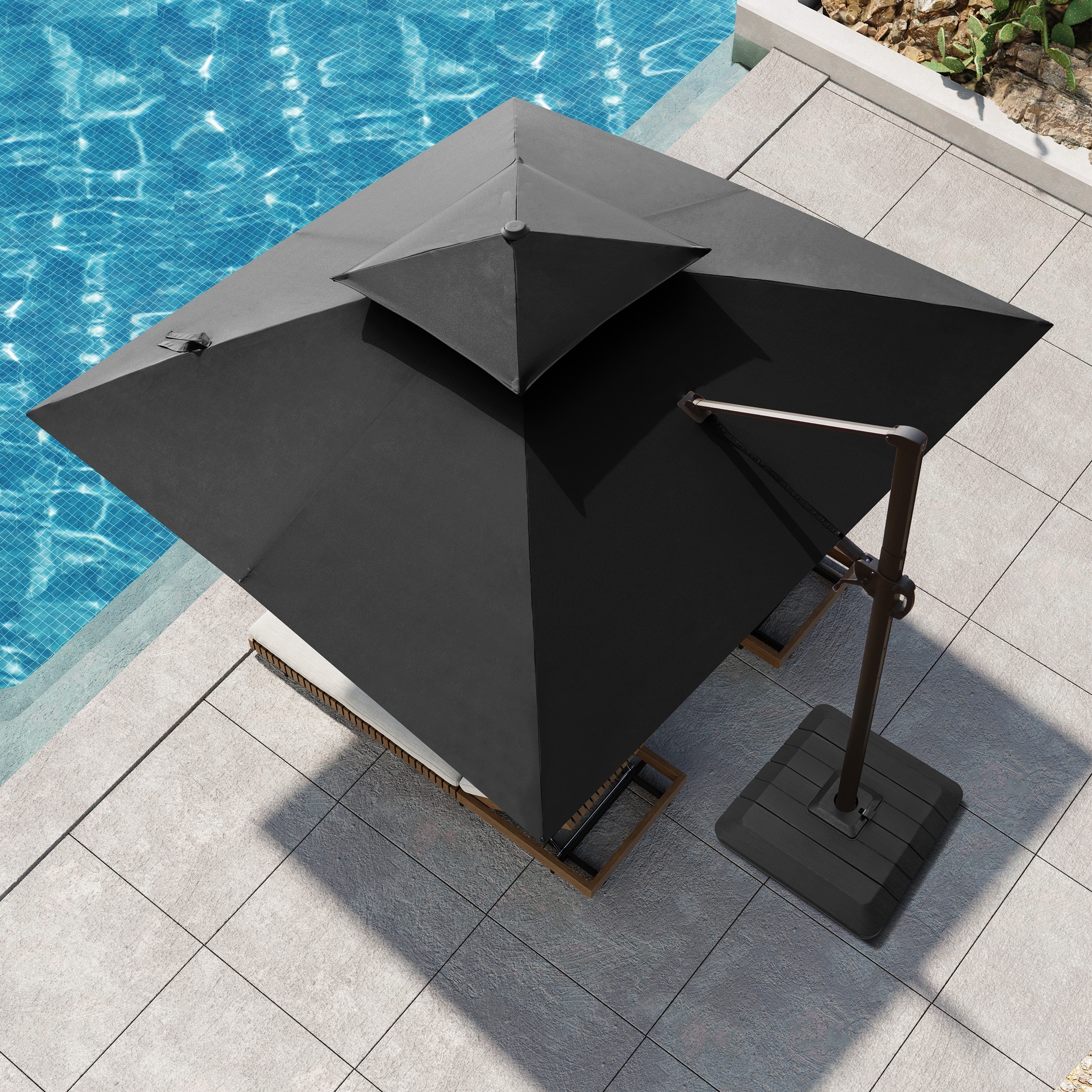 Pellebant 10.5 ft Square Patio Cantilever Offset Umbrella Double Top include Base Stand