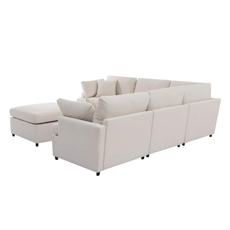 Modern Large Sectional Sofa with Removable Ottomans and Legs