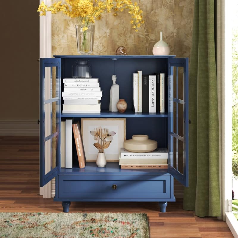 Modern Buffet Cabinet with Adjustable Shelves and Display Glass Doors for Versatile Living Room Storage