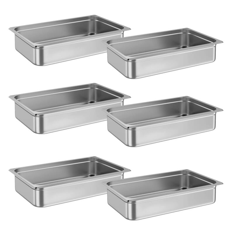 6 Pack Hotel Pan 2.5" Deep Steam Table Pan Full Size Restaurant Pans Commercial - 4" Deep Without Lid