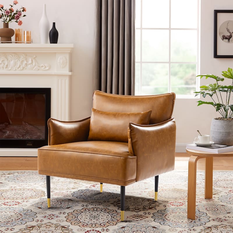 Glitzhome 29.5"W Mid-Century Modern Leatherette Armchair With Side Pocket - 29.5" W x 32" H x 28.75" D