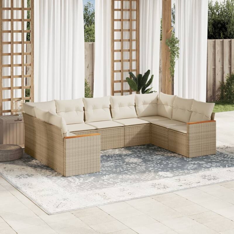 vidaXL Patio Sofa Set with Cushions Outdoor Conversation Furniture Poly Rattan - 24.4 x 24.4 x 27.2 in - Beige without table