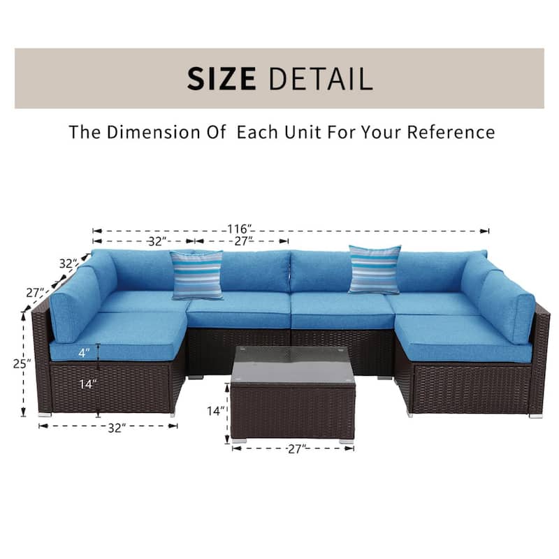 COSIEST 7-piece Outdoor Patio Furniture Wicker Sectional Sofa Set