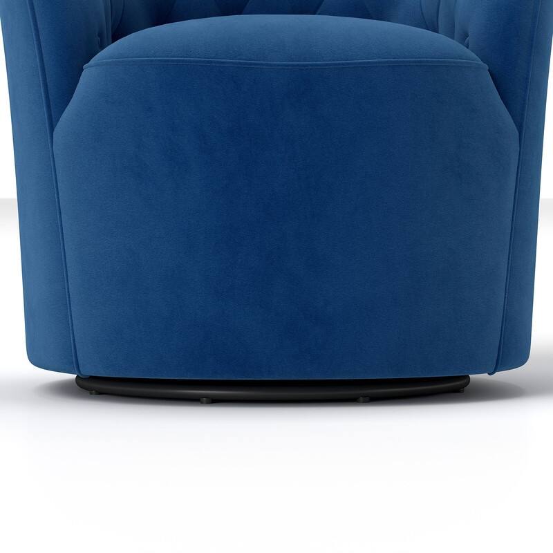 SEYNAR Modern Velvet Upholstered 360 Degree Swivel Barrel Chair with Button Tufted Back