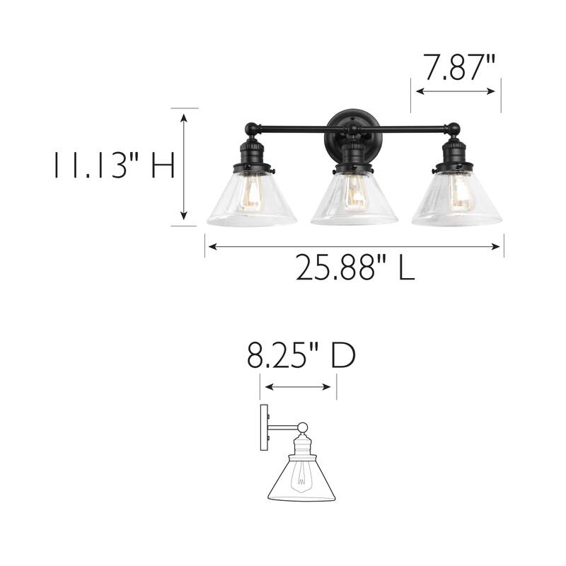 Augustin Transitional Indoor Dimmable 3-Light Bathroom Vanity Light Fixture - Matte Black
