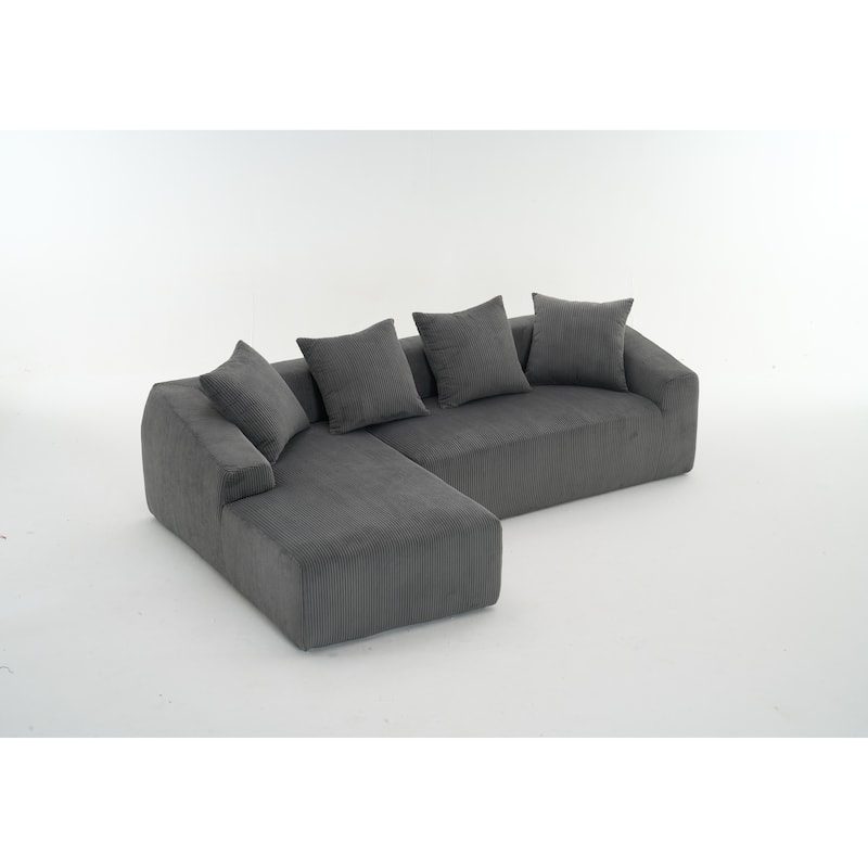 101.6" Corduroy L-Shaped Sectional Sofa with Chaise Lounge and 4 Pillows