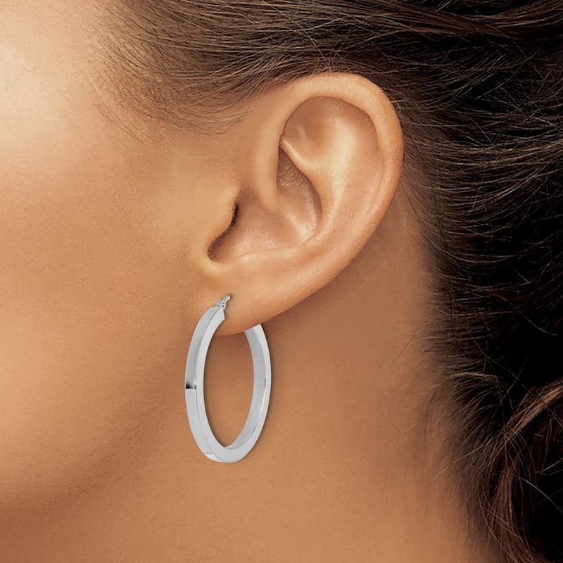 Curata 10k White Gold 3mm Solid Squared Tube Hoop Earrings - 20mm - 35mm