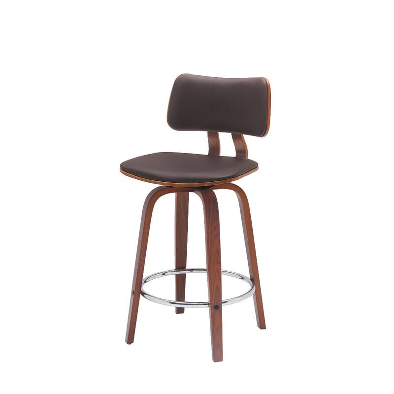 Faux Leather Armless Counter Height Bar Chair with Wood Frame, Swivel and Footrest