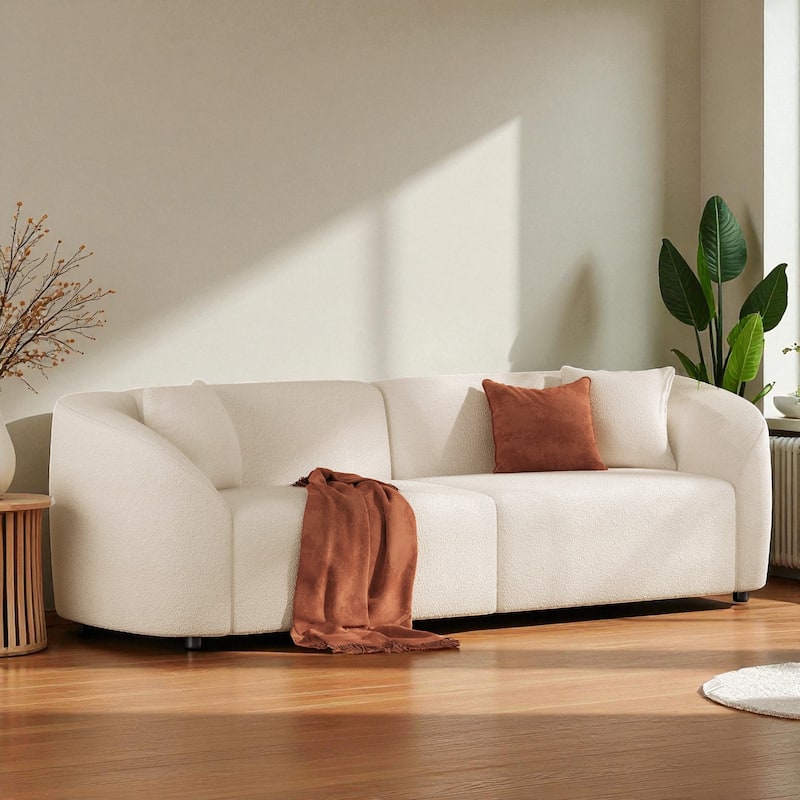 87" Curved Boucle Sofa, Modern Streamlined 3-Seat Couch with Plush Seating and Durable Frame for Stylish Living Rooms