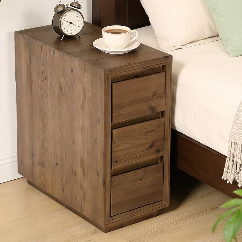 Rustic 3-Drawer Solid Wood Nightstand, Fully Assembled, 23.62"H