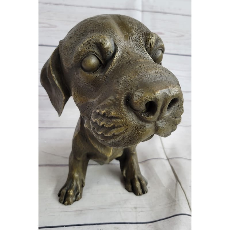 Bobble Head Style Floppy Eared Dog Cute Bronze Statue Sculpture Signed Collectible 9 Inches X 9 Inches