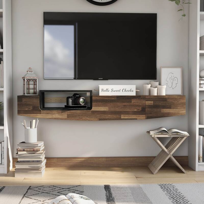 DH BASIC Contemporary 63-inch 1-Shelf Floating TV Console with Drawer and Lift-top Storage by Denhour