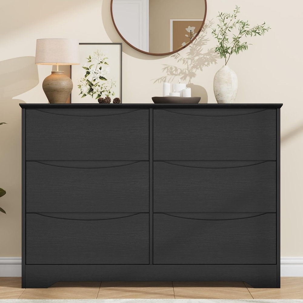 black dress burgundy shoes 6 Drawers, Modern Wooden Black Tall Dressers for Bedroom and Closet