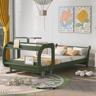 Twin Size Plane Shaped Platform Bed with Rotatable Propeller and Shelves