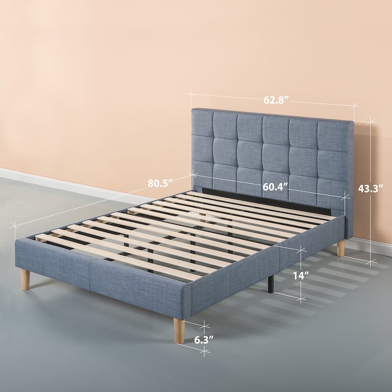 Priage by ZINUS Blue Slate Upholstered Square Platform Bed Frame