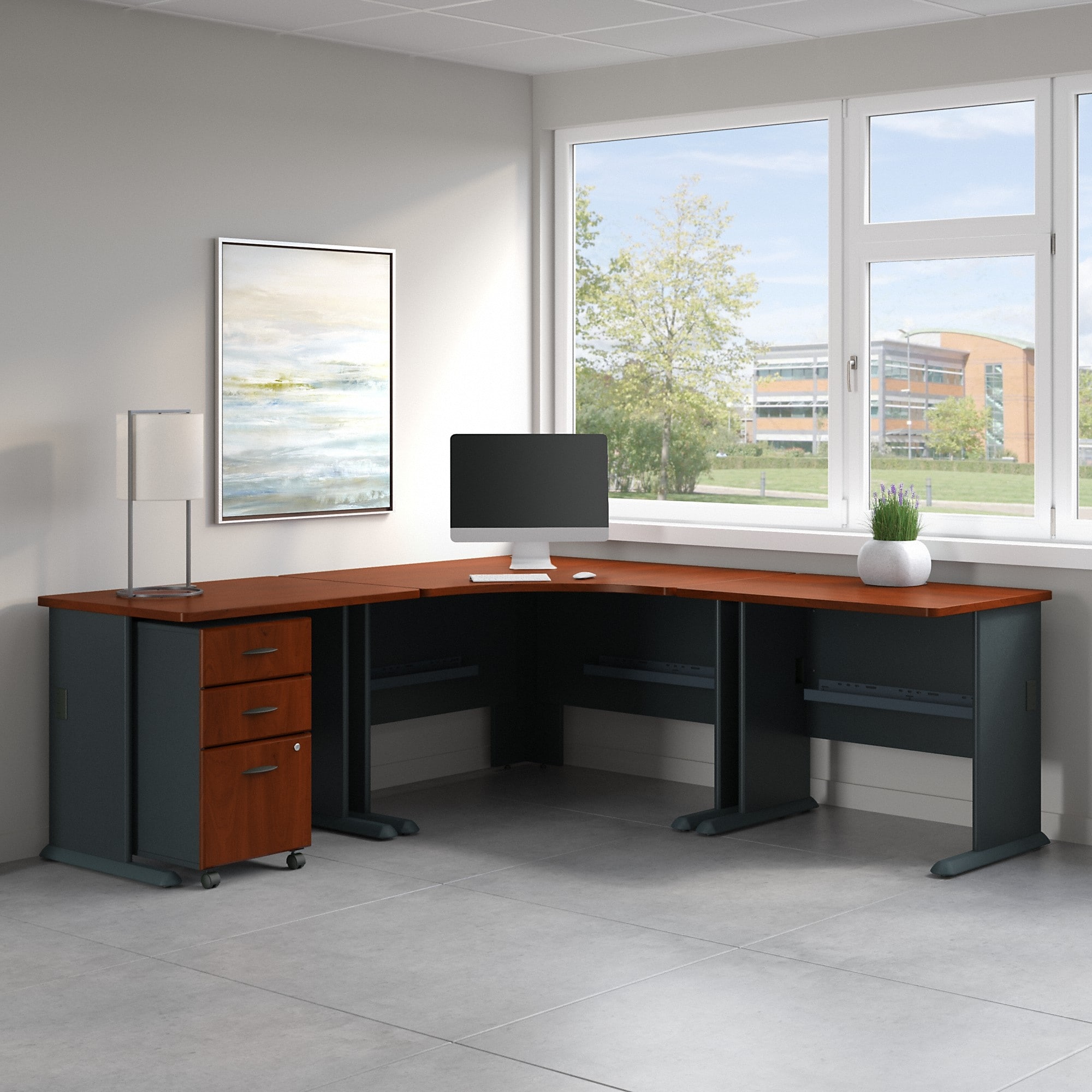 Bush Business Furniture Series A 48W Corner Desk in Slate and White Spectrum 