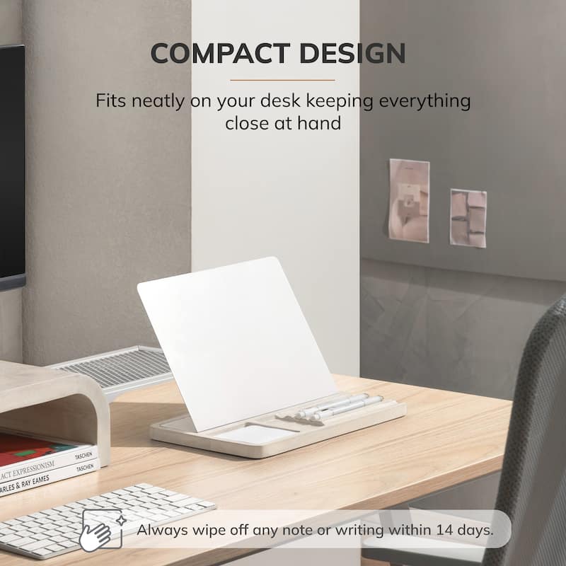 Jani Wooden Desk Organizer with Magnetic Whiteboard - Solid Wood, Hidden Storage & Anti-Skid Base for Home, Office & Workspaces